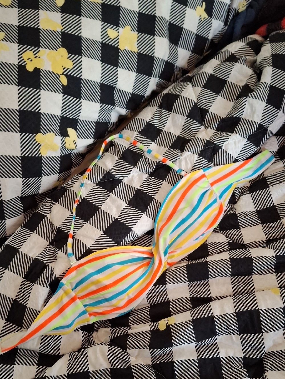 Striped Multicolor Twist Bikini Top - Bright Rainbow